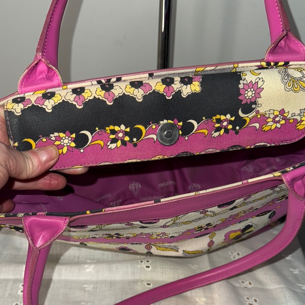 EUC Emilio Pucci Vibrant Pink and Black Tote Bag with Floral Design - Picture 7 of 14